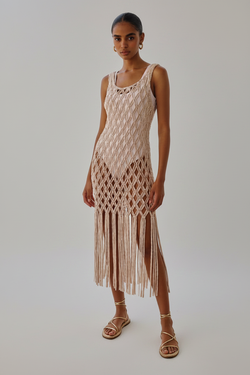 brown fishnet dress "Tabitha " Floral Tube Mesh Dress ( Brown )