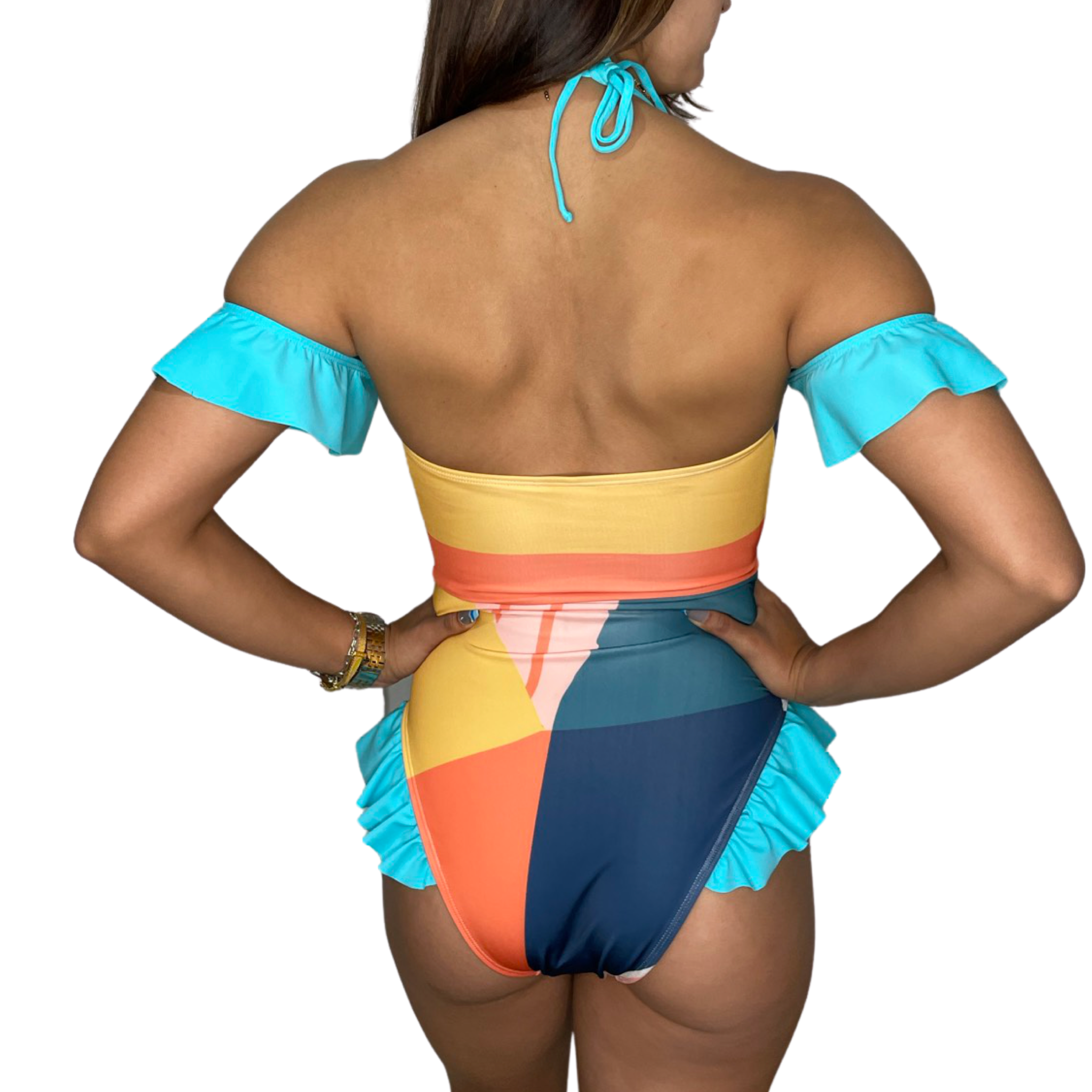 Misty Belted One Piece Swimsuit with Ruffle Sleeves