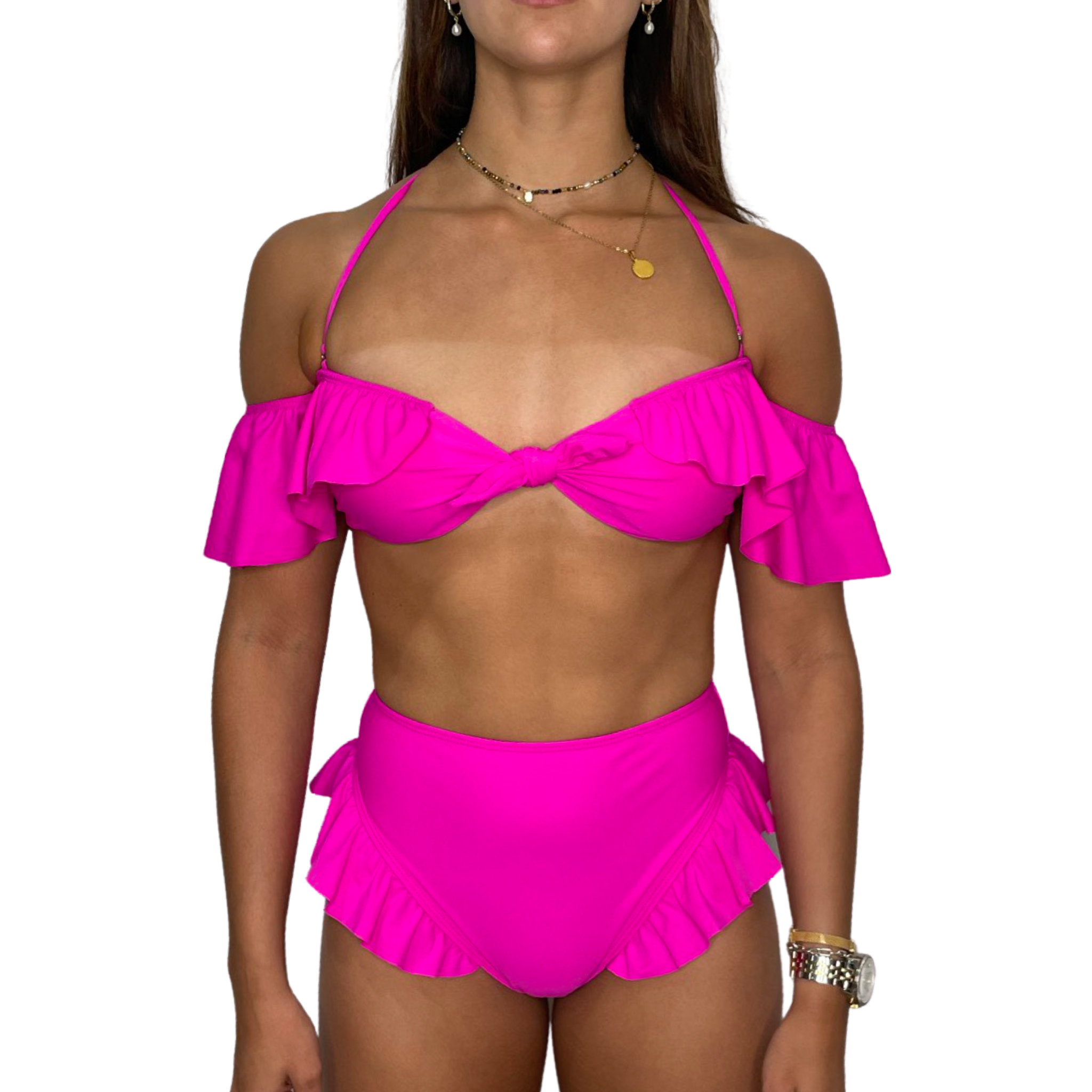 Celia Off Shoulder Padded Bra Top Bikini with Ruffles