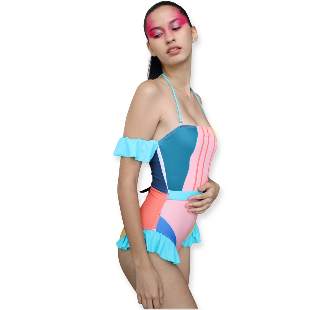 Misty Belted One Piece Swimsuit with Ruffle Sleeves