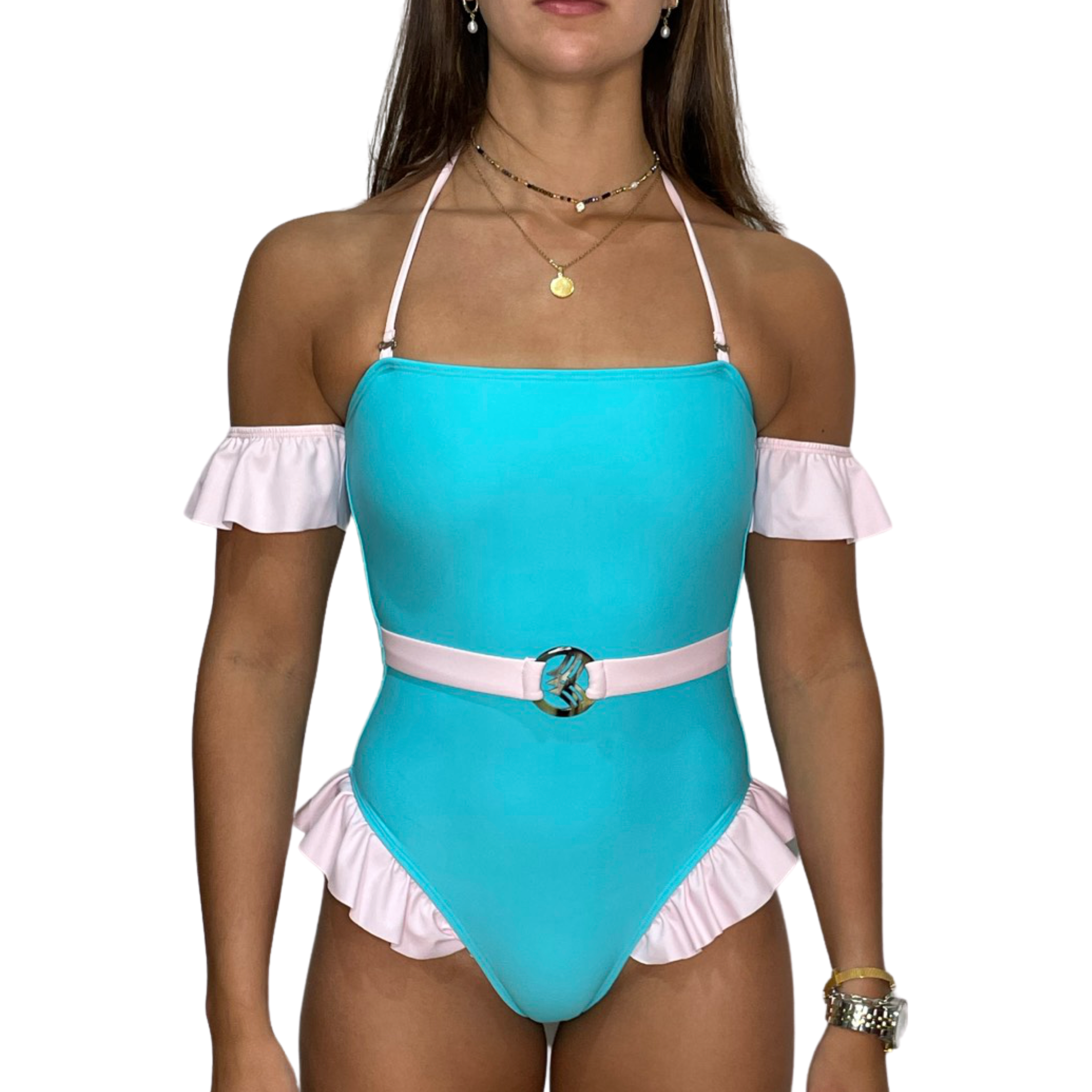 Misty Belted One Piece Swimsuit with Ruffle Sleeves