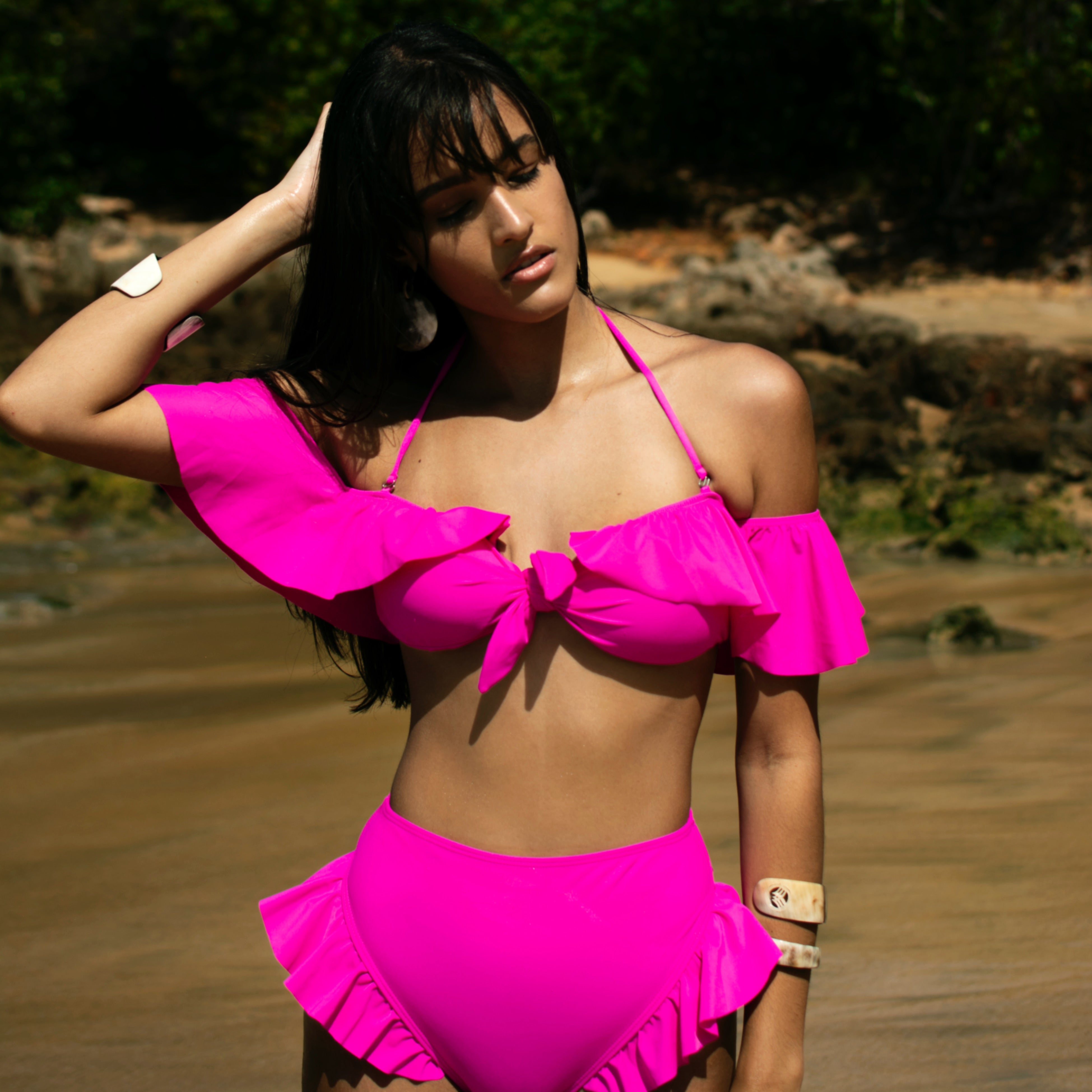 Celia Highwaisted Bikini Bottom with Side Ruffles