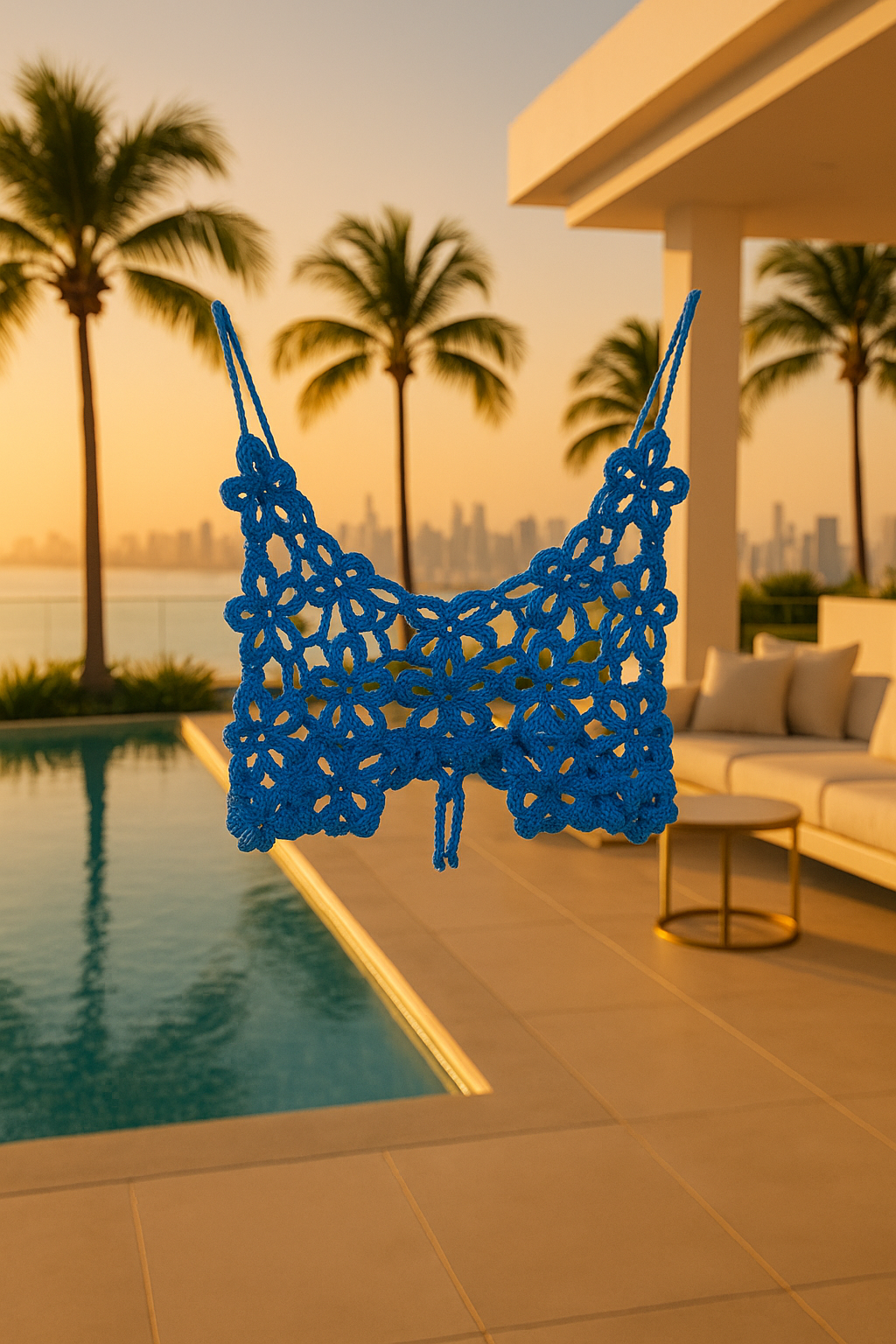 Flower Crochet Crop Top Blue