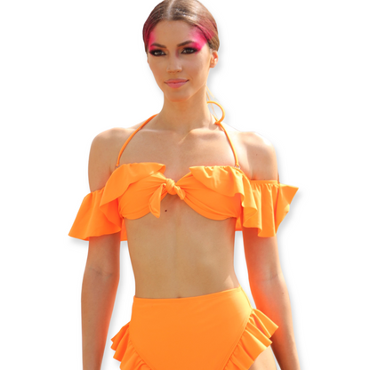 Celia Off Shoulder Padded Bra Top Bikini with Ruffles
