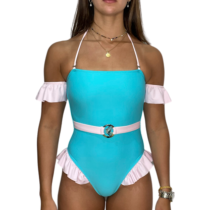 Misty Belted One Piece with Ruffle Sleeves
